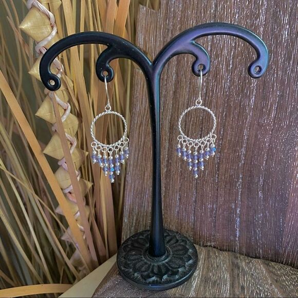 Bali Style Purple Crystal Sterling Silver Earrings - Picture 4 of 4